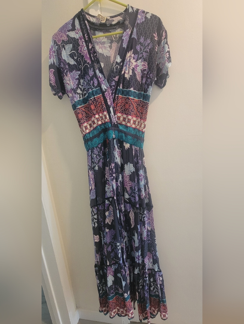 Jaase Purple Floral Maxi Dress with Teal and Coral Accents XS